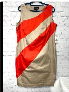 PLUS EVAN-PICONE • Woman Stretch Orange & Tan Color Block Sheath Dress Size 24